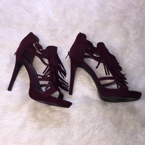 Size 11 burgundy fringe heels like new!